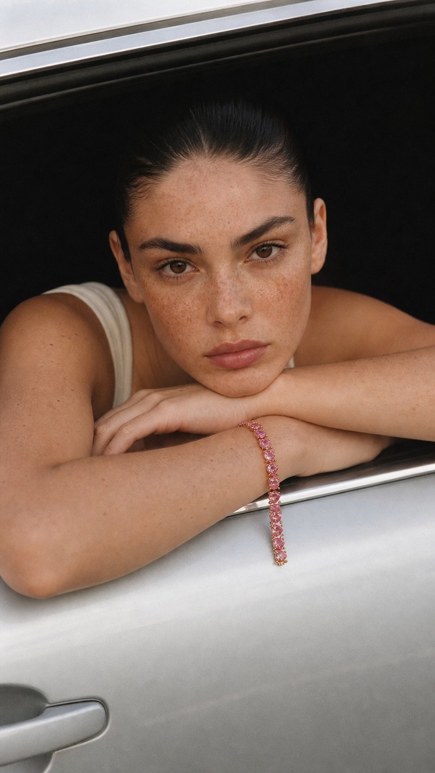 AI product shot of Pink Heart Tennis Bracelet