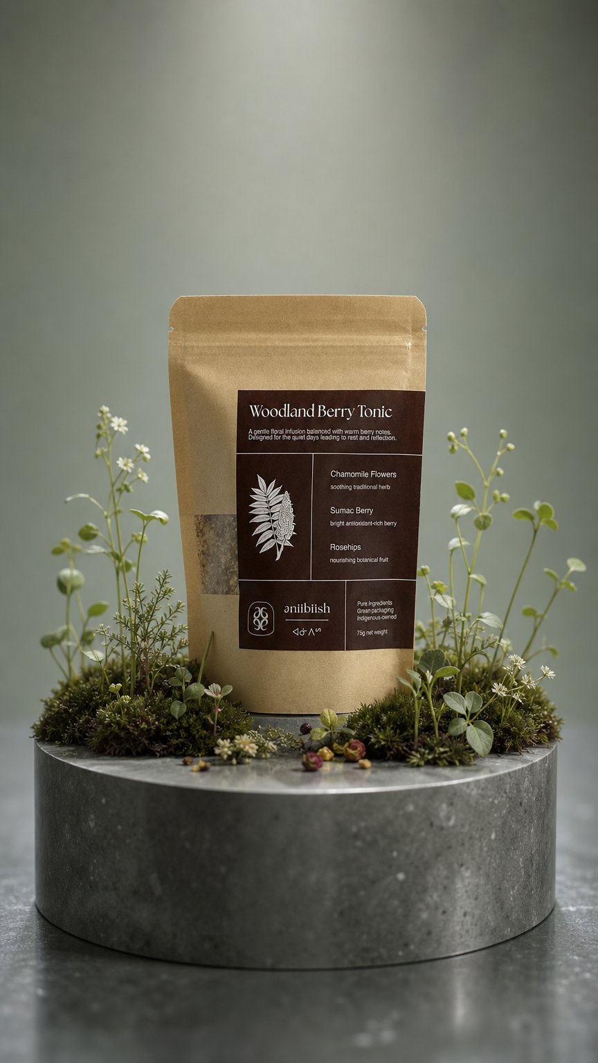 AI product shot of Woodland Berry Tonic Herbal Tea