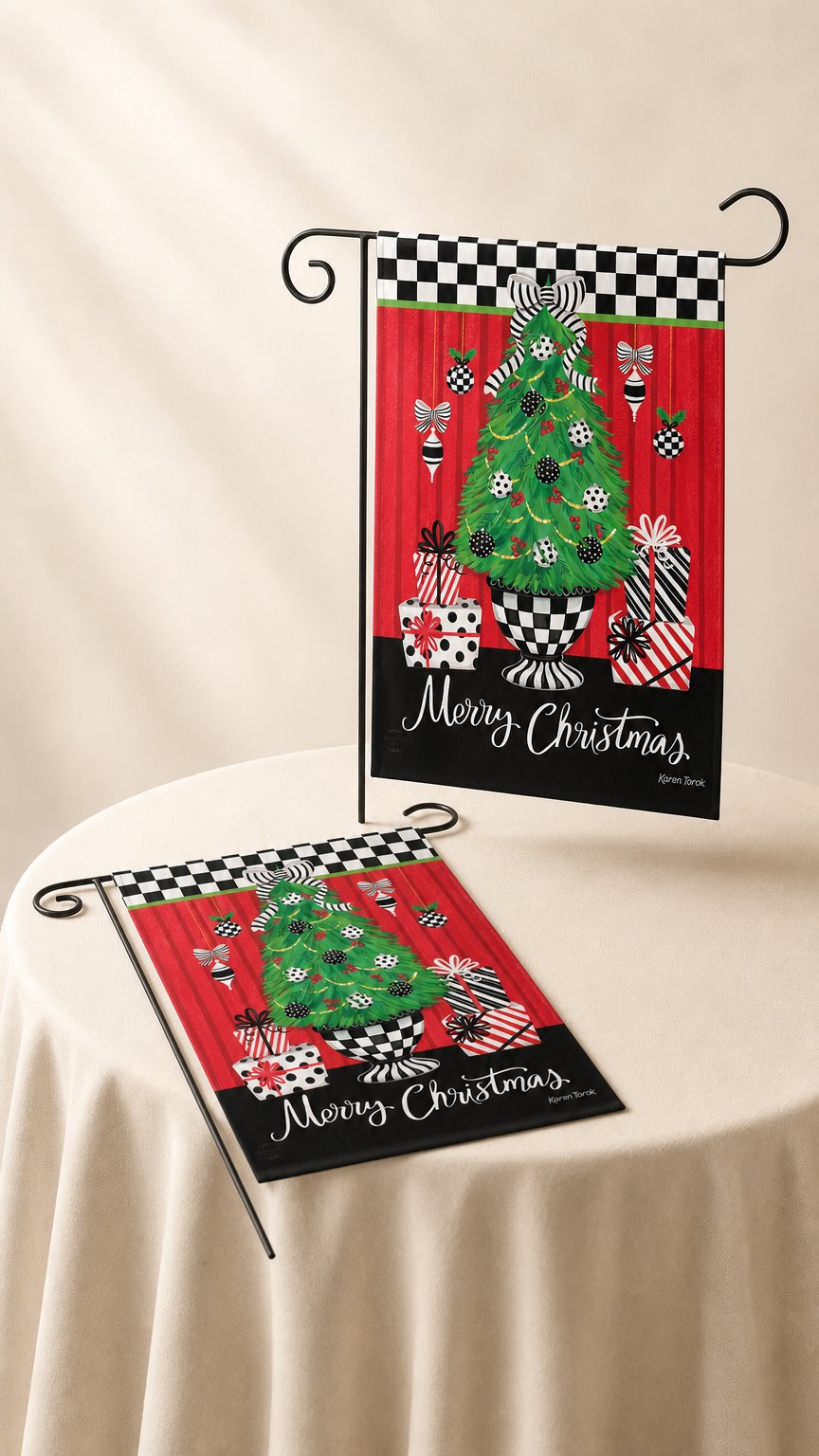 AI product shot of Festive Potted Christmas Tree Garden Flag