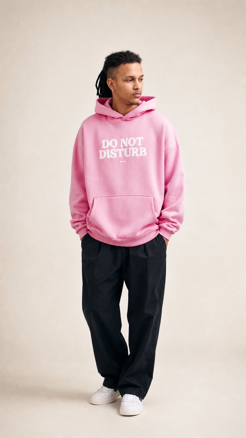 AI product shot of DND HOODIE - BABY PINK
