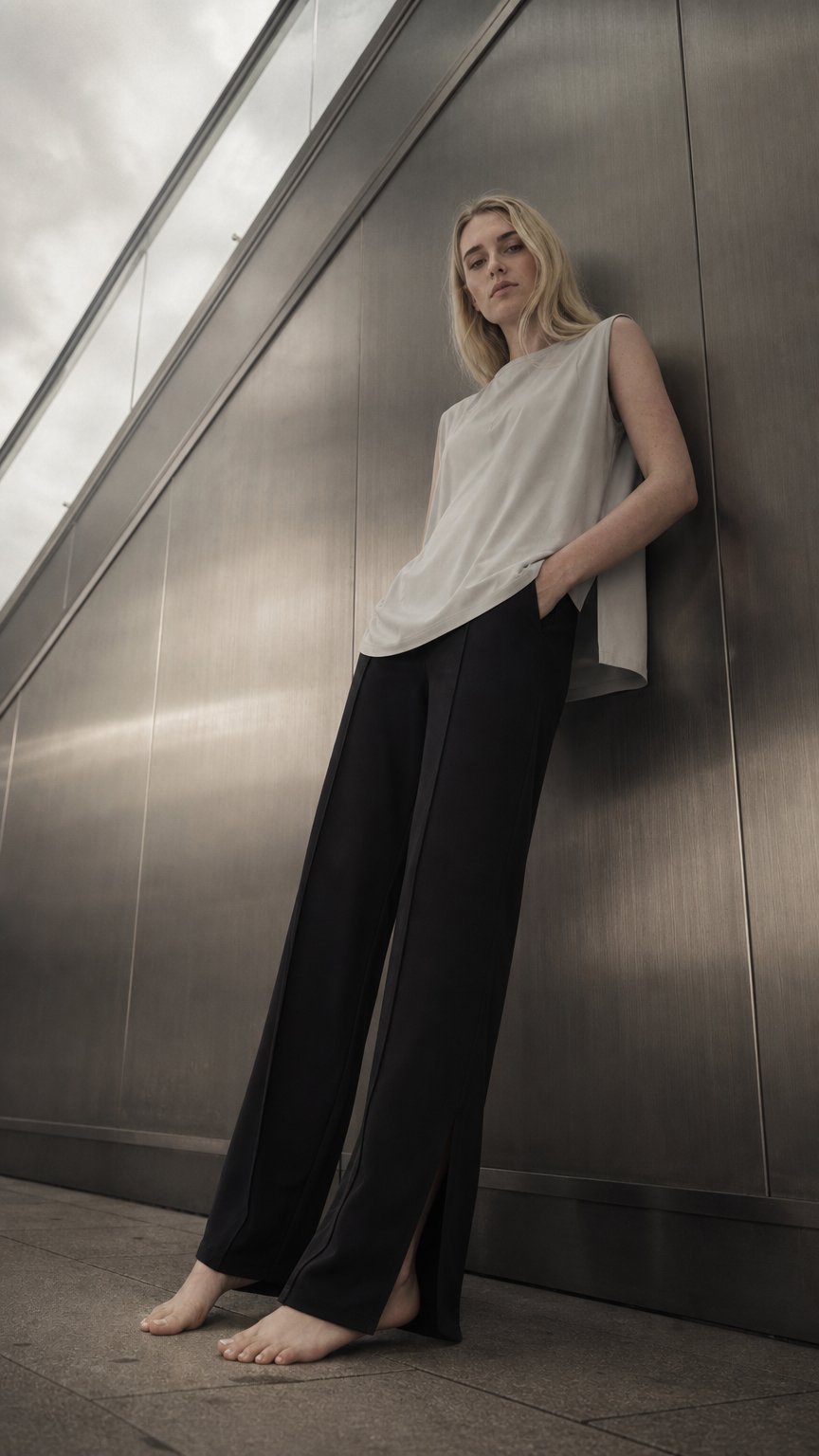 AI product shot of 楽リラックスフィットパンツ