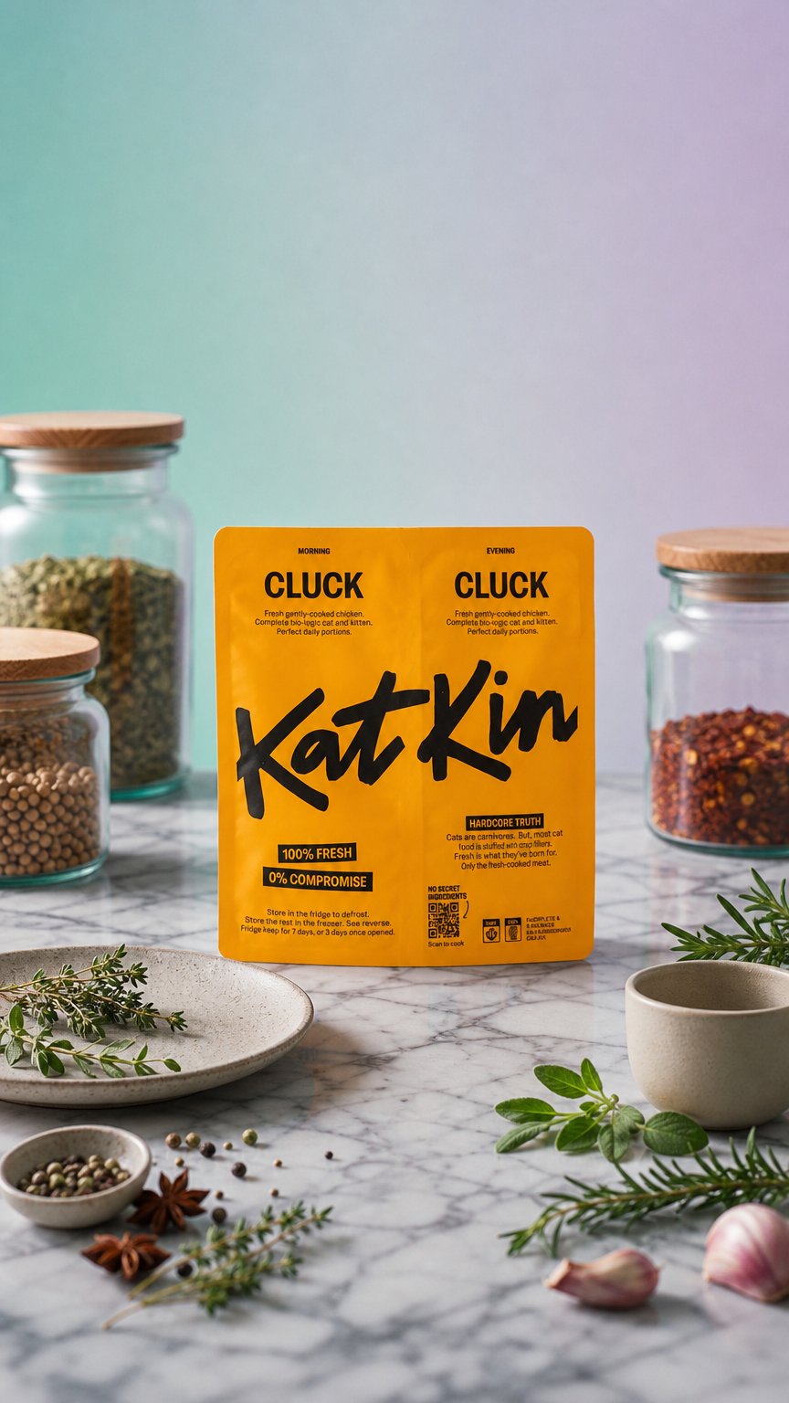 AI product shot of Cluck: fresh chicken cat food