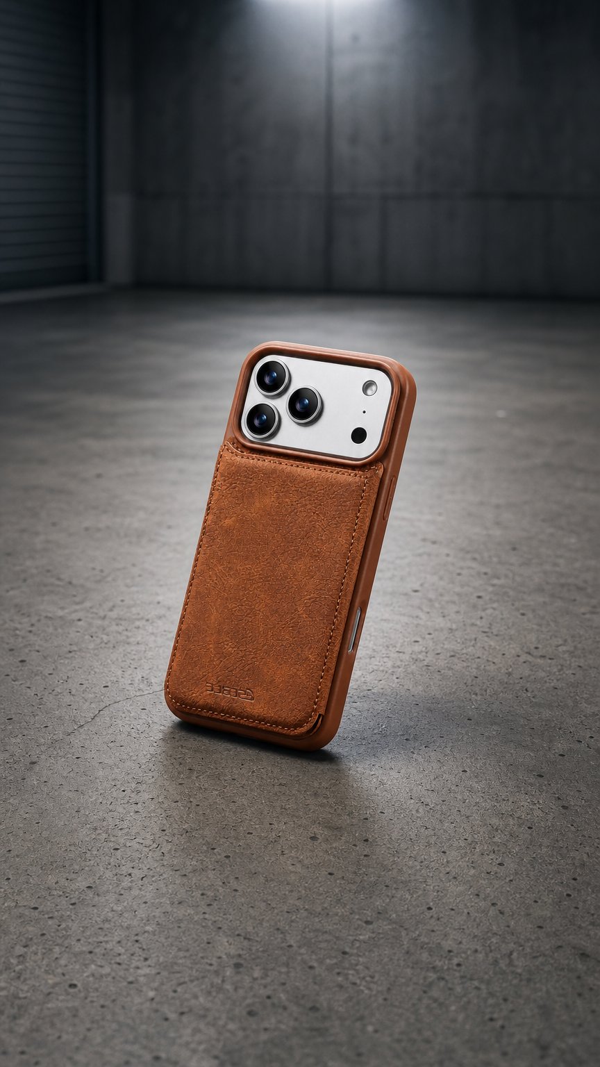 AI product shot of Luxury Leather Wallet Case for iPhone