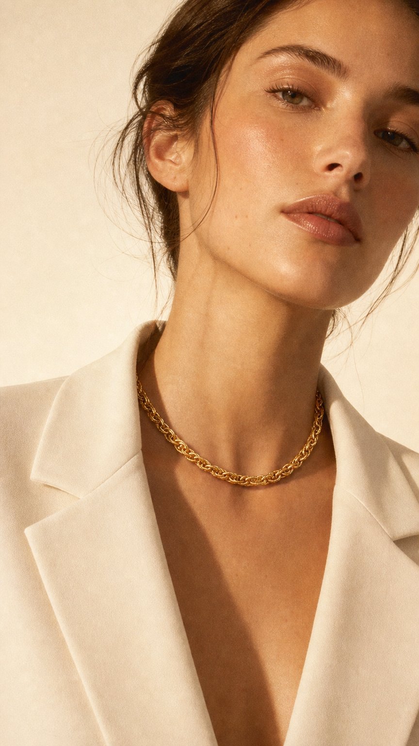 AI product shot of Halskette „Eleganz“ aus Titanstahl