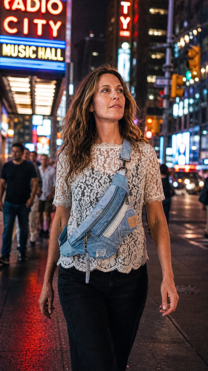AI product shot of Denim Sling Bag