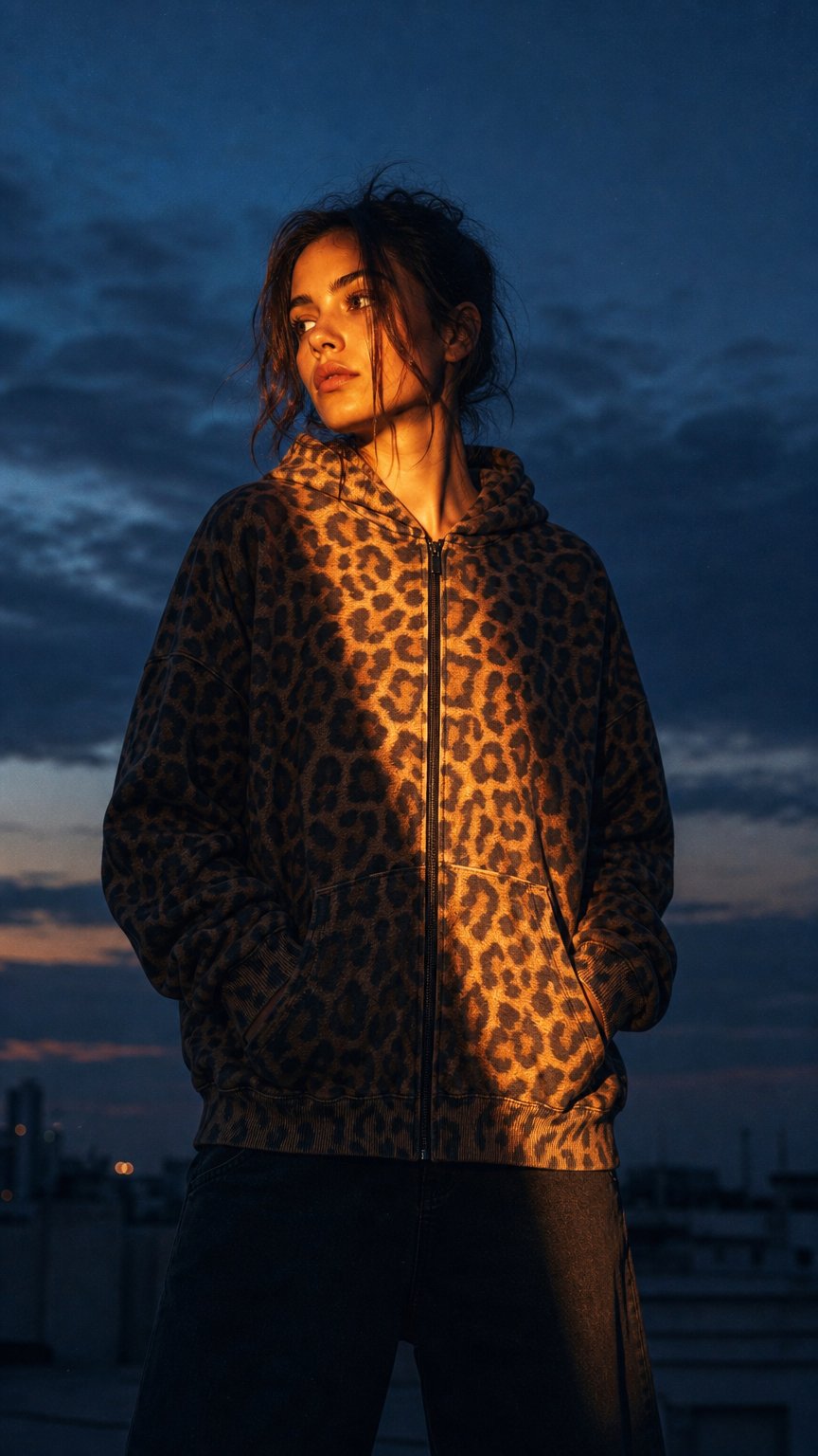 AI product shot of LEONIE SWEATSHIRT leopard