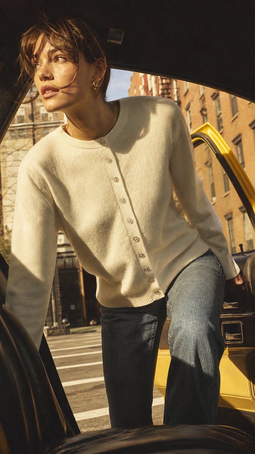 AI product shot of Cashmere White Cardigan