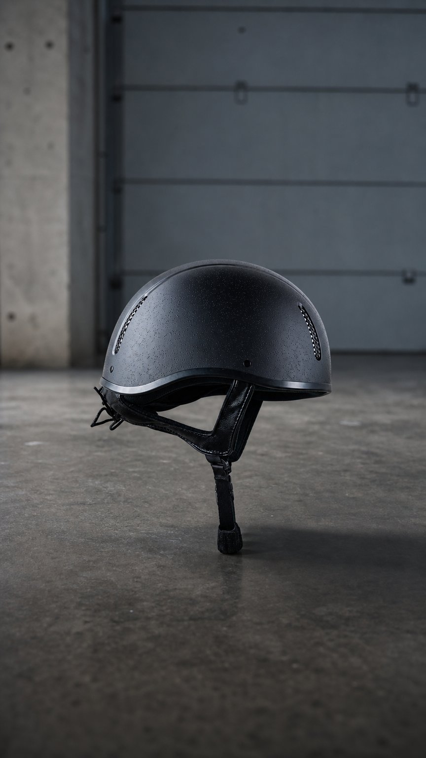 AI product shot of Vented Jockey Skull-With Laced Adjustable Harness- BSI PAS015:2011 / EN1384:2023