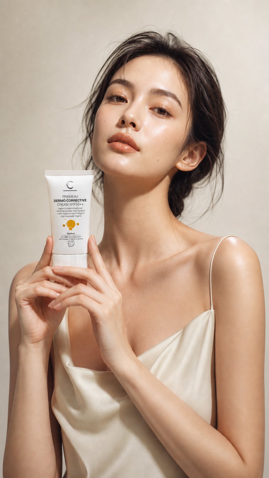 AI product shot of CLINICCARE Premium Dermo Corrective Cream SPF50 Medium