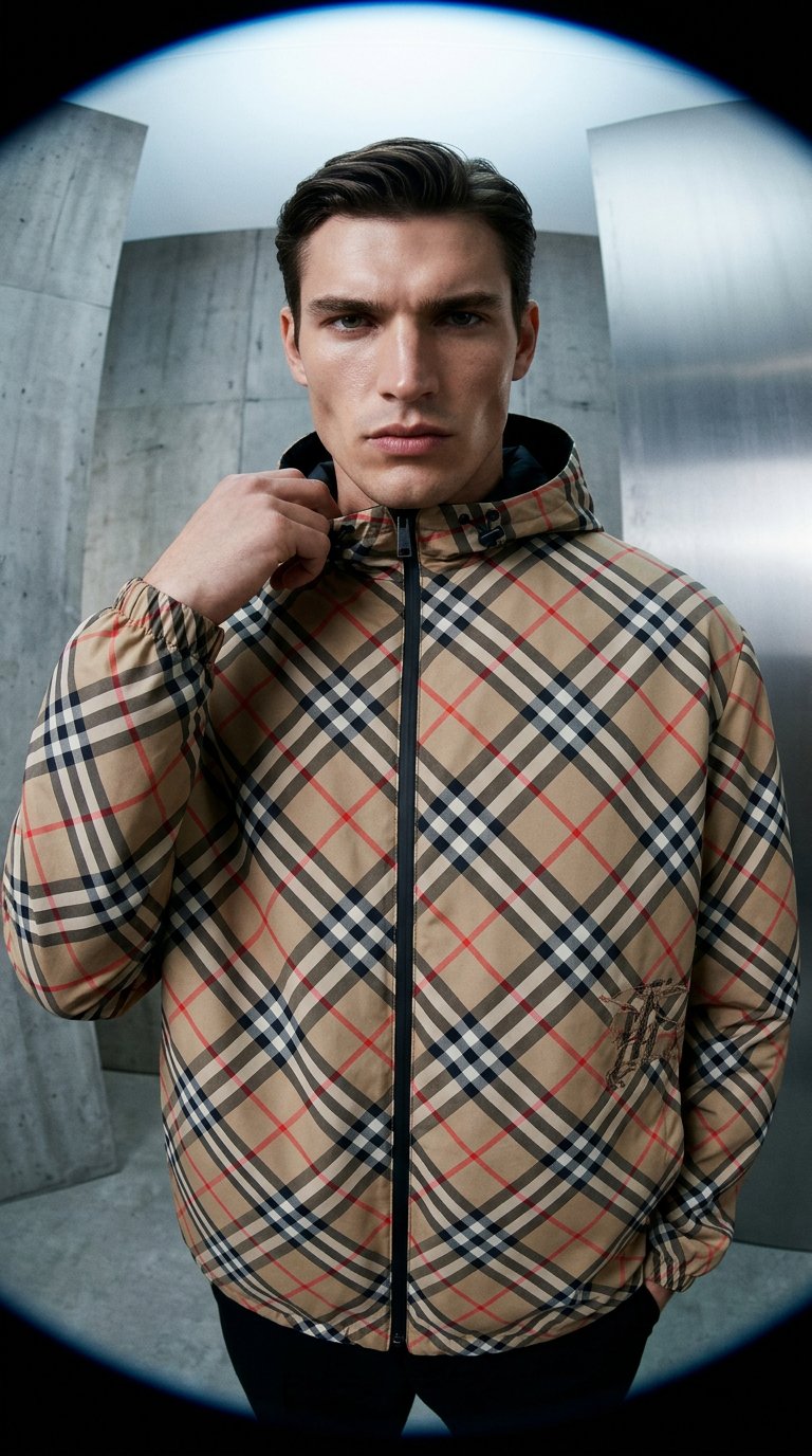 AI product shot of Reversible Check Jacket