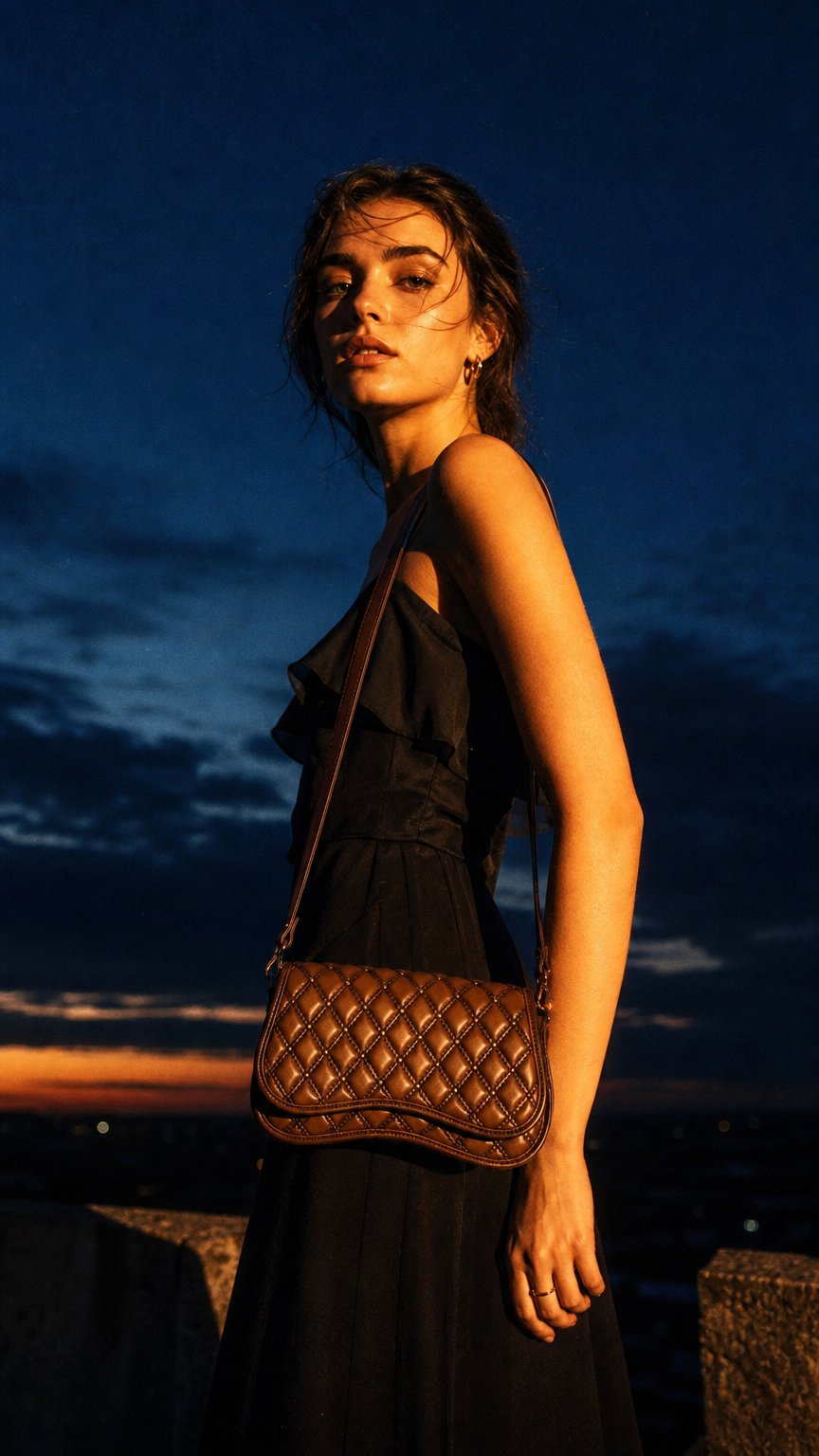 AI product shot of Vivian Saddle Western Crossbody Bag