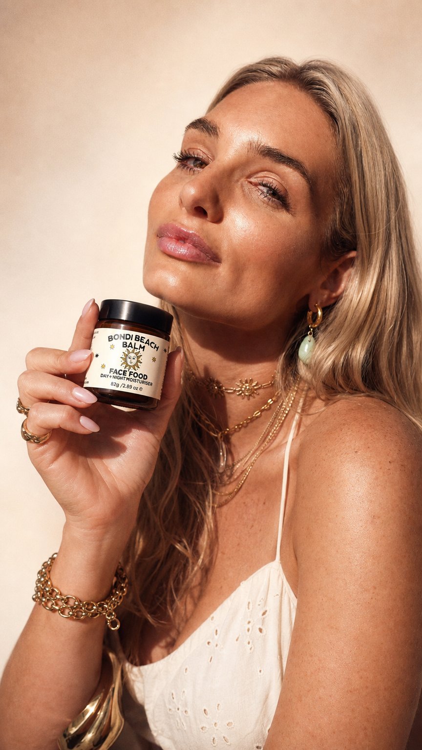 AI product shot of Bondi Beach Balm – FACE FOOD Organic Face Balm Moisturiser (82gm)