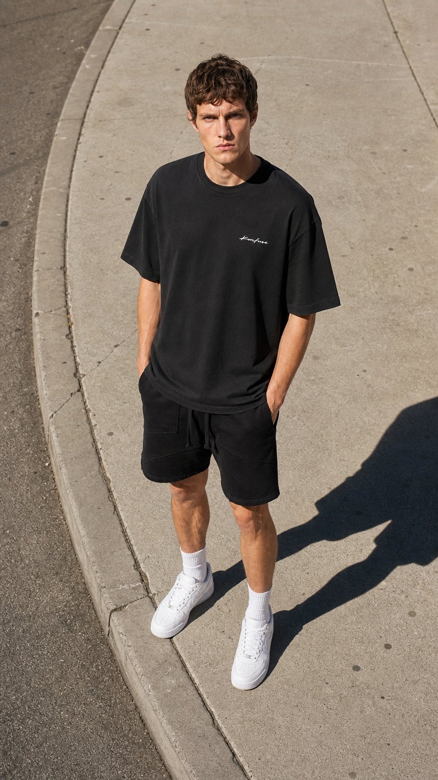 AI product shot of BASIC BLACK WASHED T-SHIRT