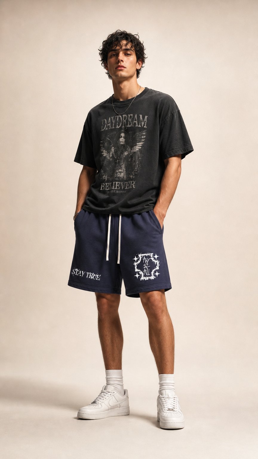 AI product shot of Sun Fade Raw Edge Cotton Shorts