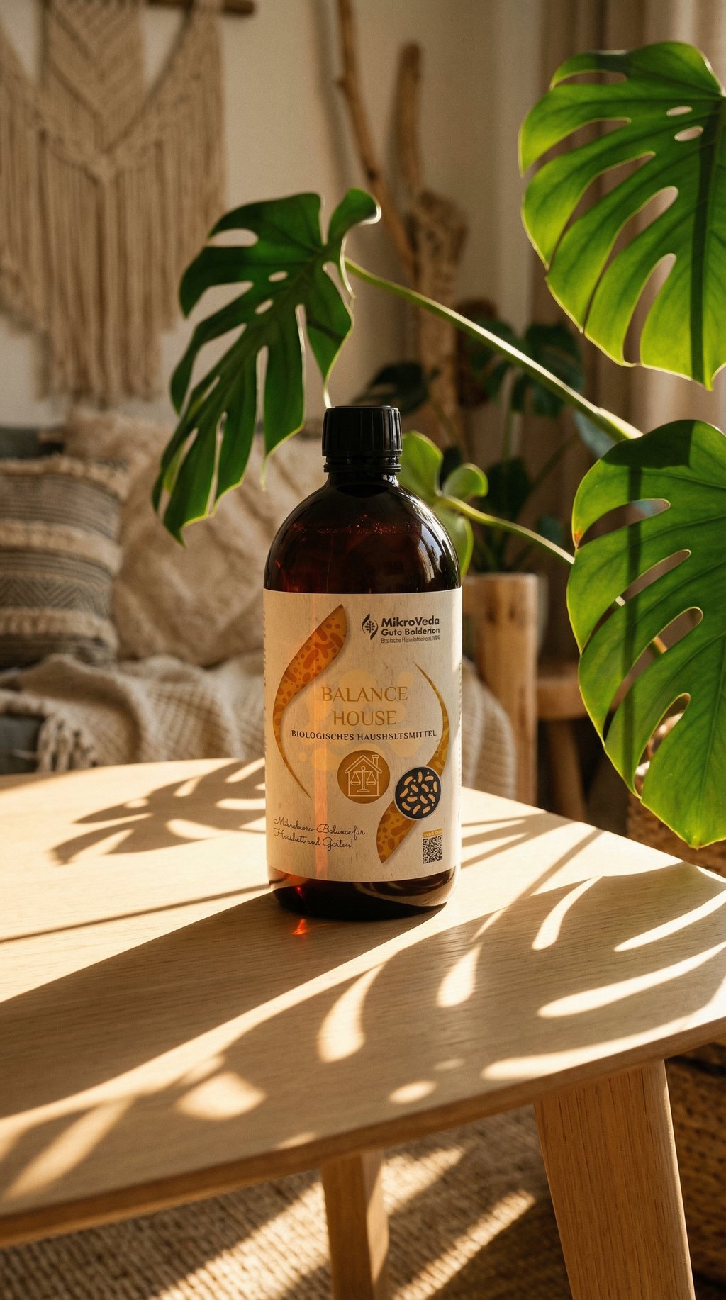 AI product shot of MikroVeda BALANCE HOUSE Bio Hausmittel 1 Liter R-PET (100% recycelt)