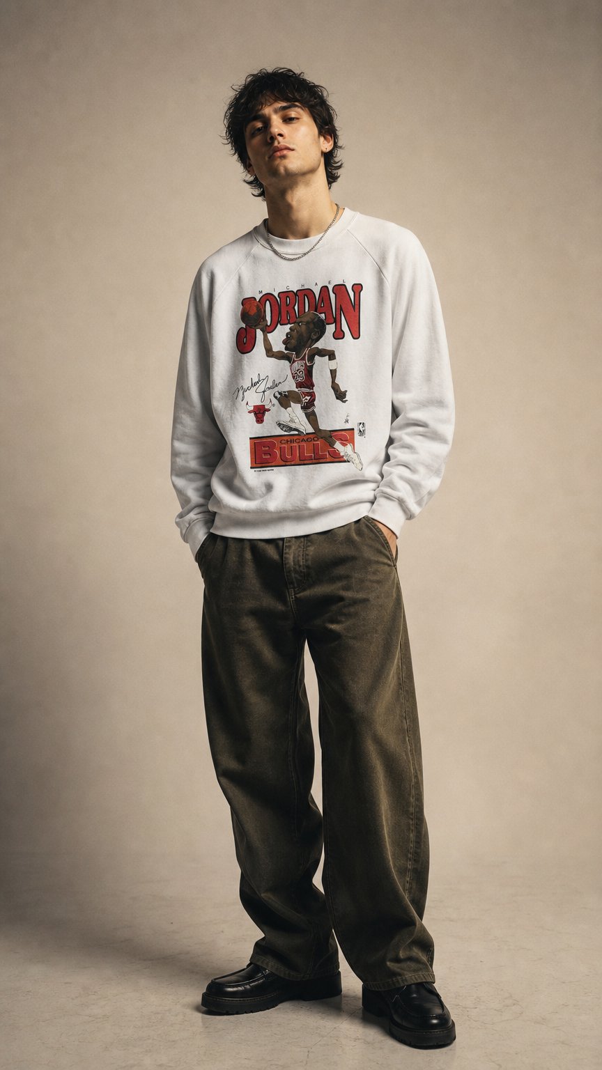 AI product shot of 80s chicago bulls jordan sweatshirt
