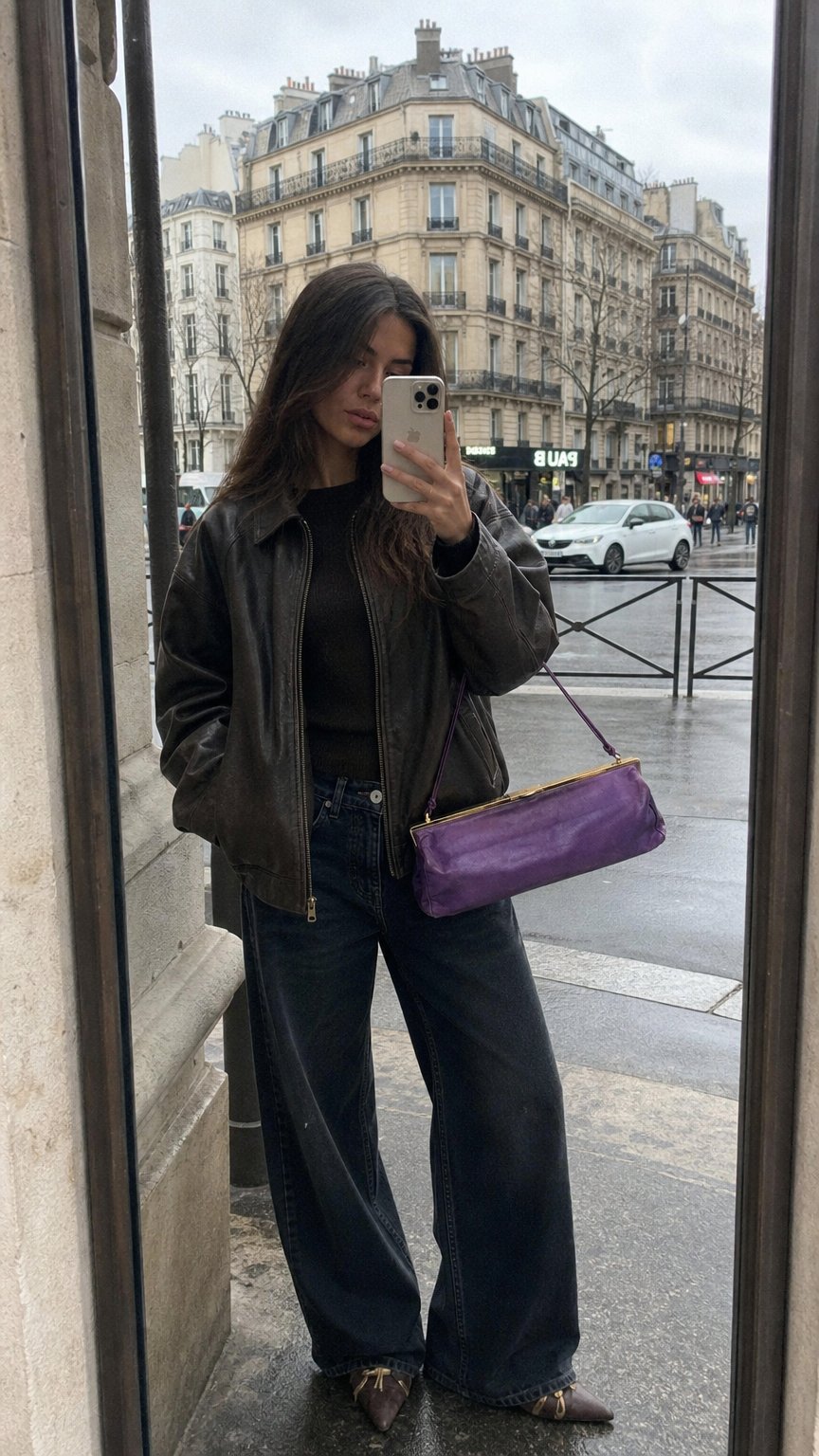 AI product shot of Miu Miu Arcadie Camera Purple Leather Shoulderbag