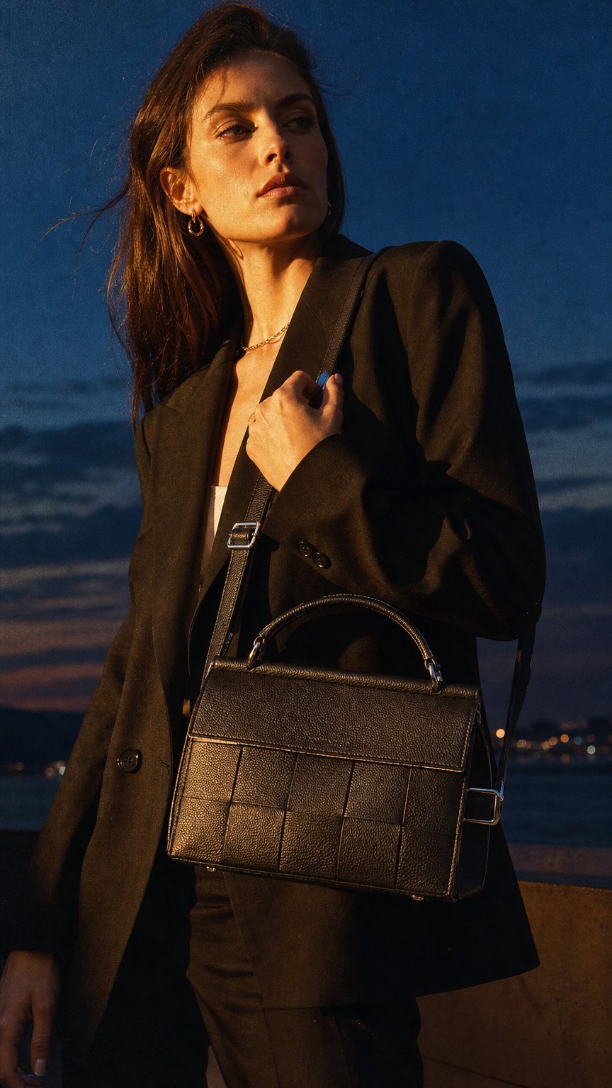 AI product shot of Marilyn Sort Skuldertaske