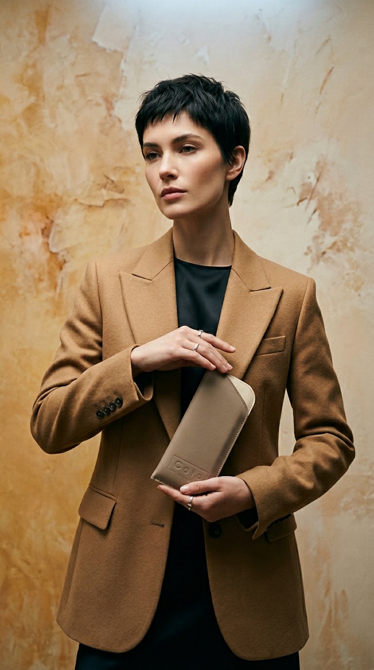 AI product shot of Kalfsleren brilhoesje in beige