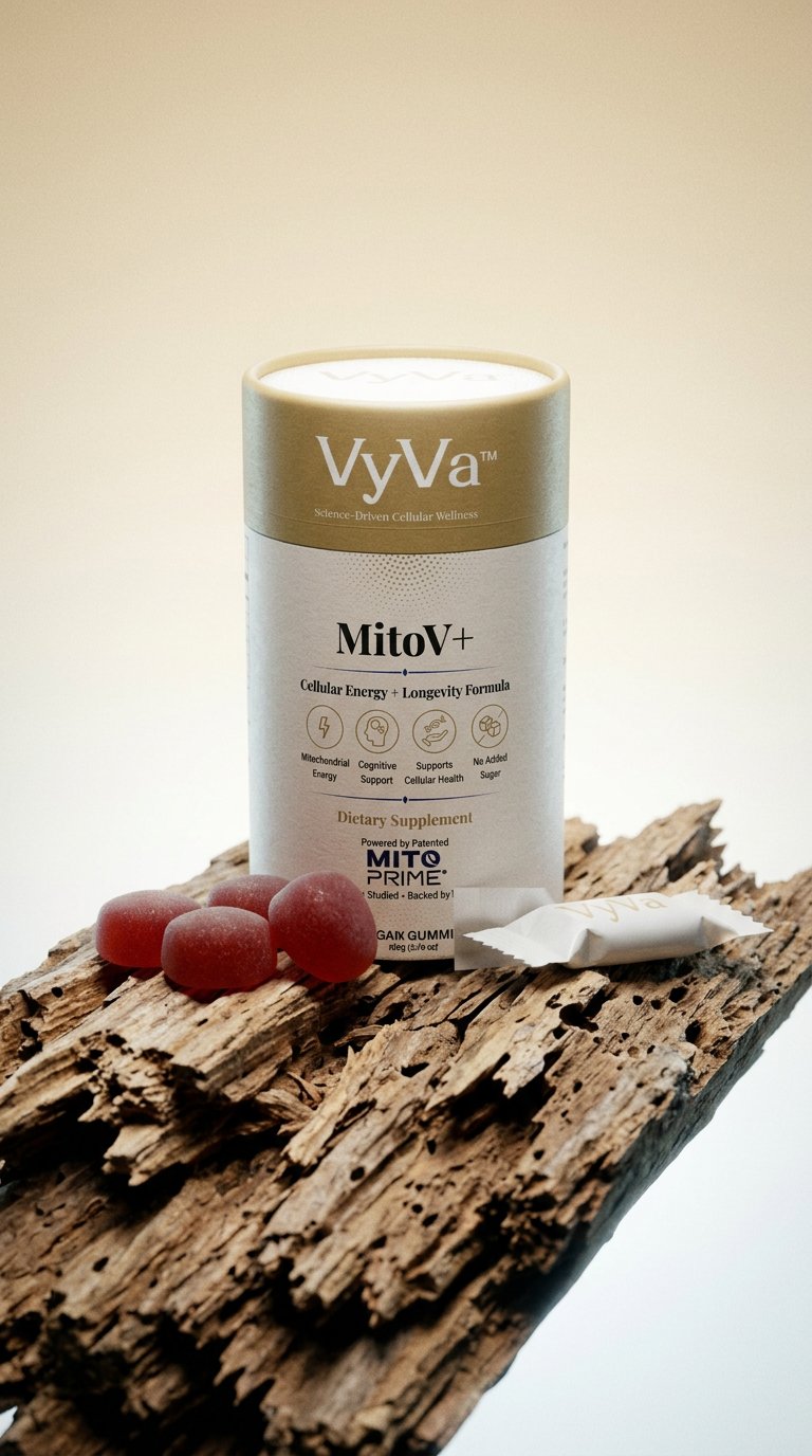 AI product shot of MitoV+ Longevity Gummies