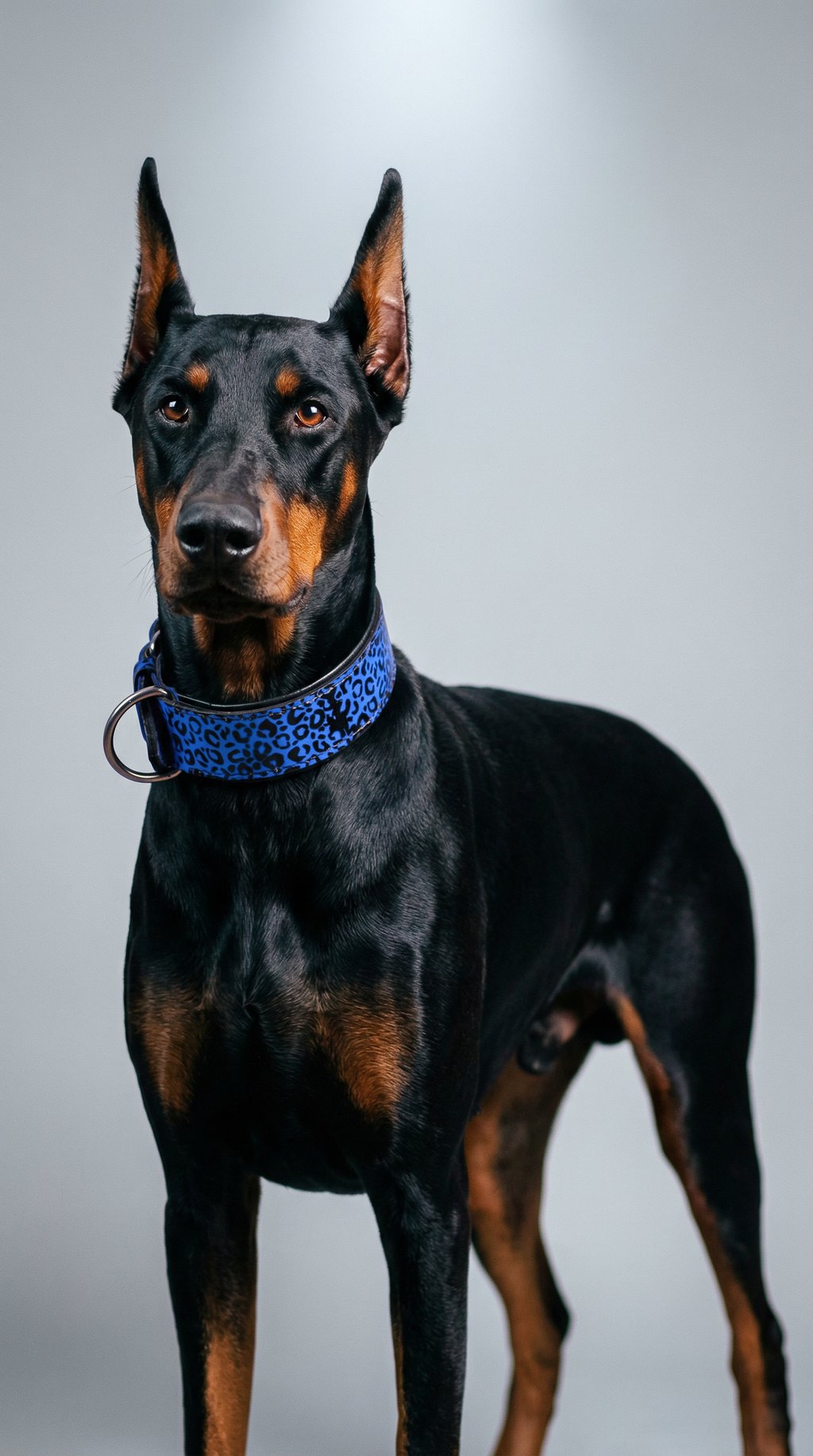 AI product shot of Leopard Pattern Leather Dog Collar Blue and Black