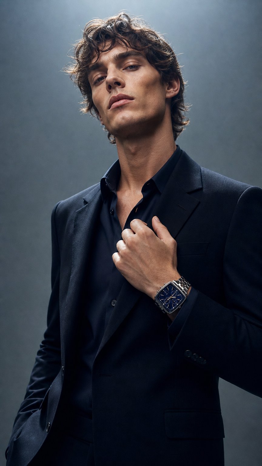 AI product shot of Blue Chrome Quartz – The Modernist by Dapper Watches