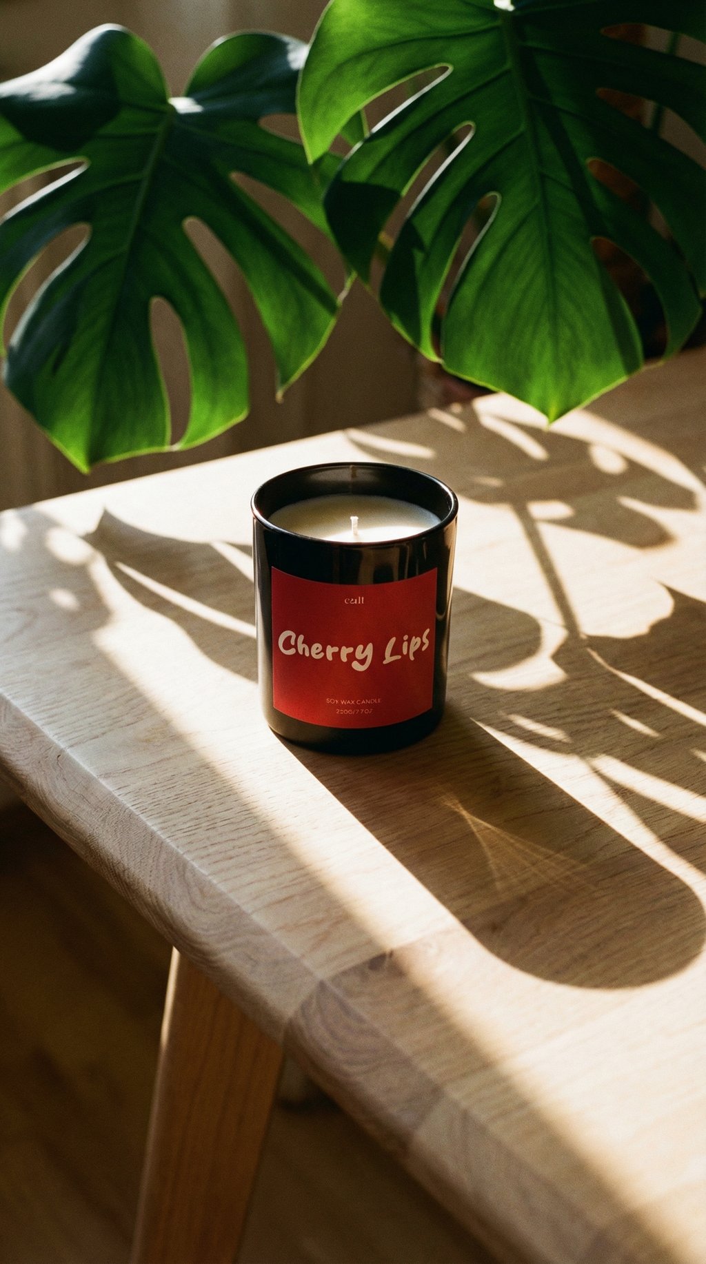 AI product shot of Cherries Lips Candle