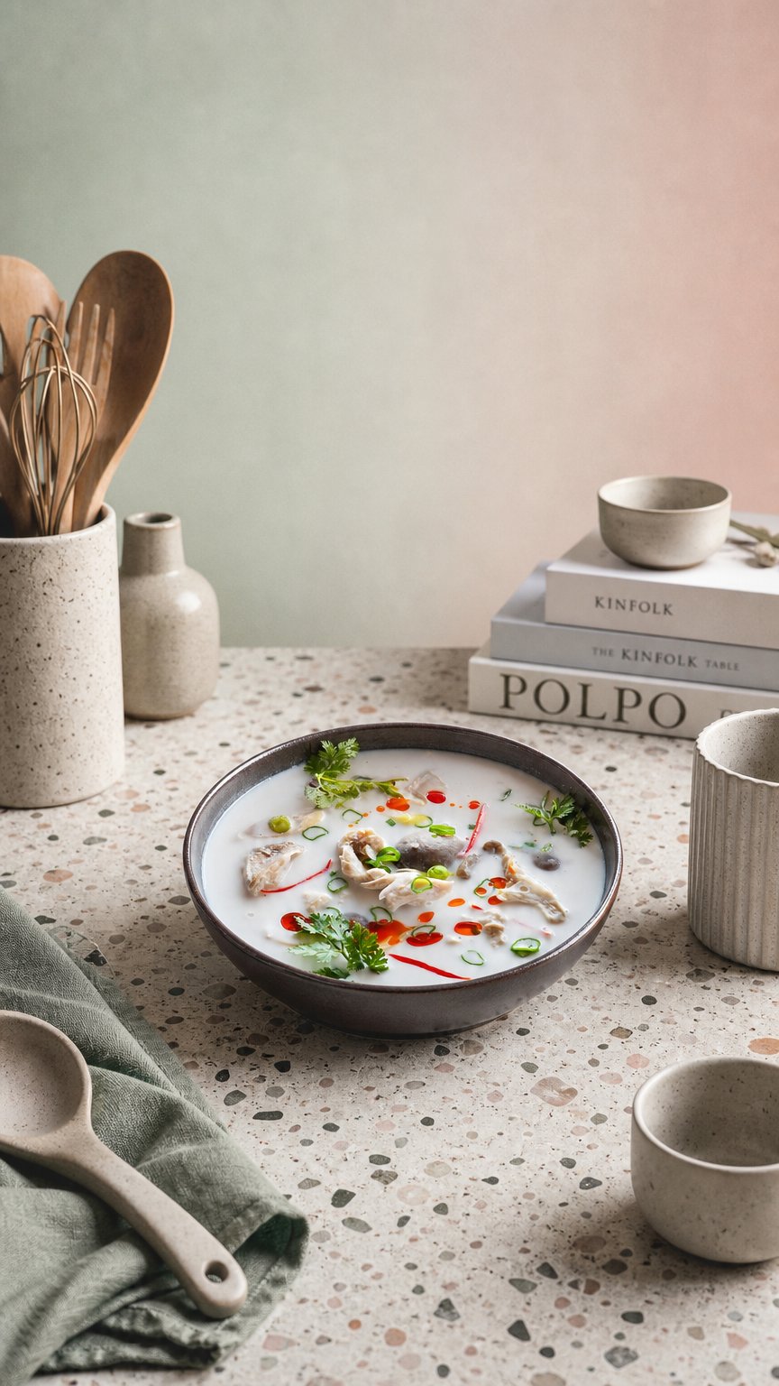 AI product shot of Thai kokossuppe opskrift
