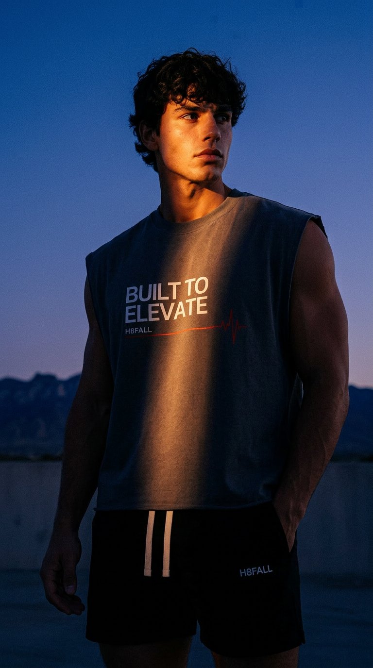 AI product shot of H8FALL Built To Elevate Boxy Tank Top