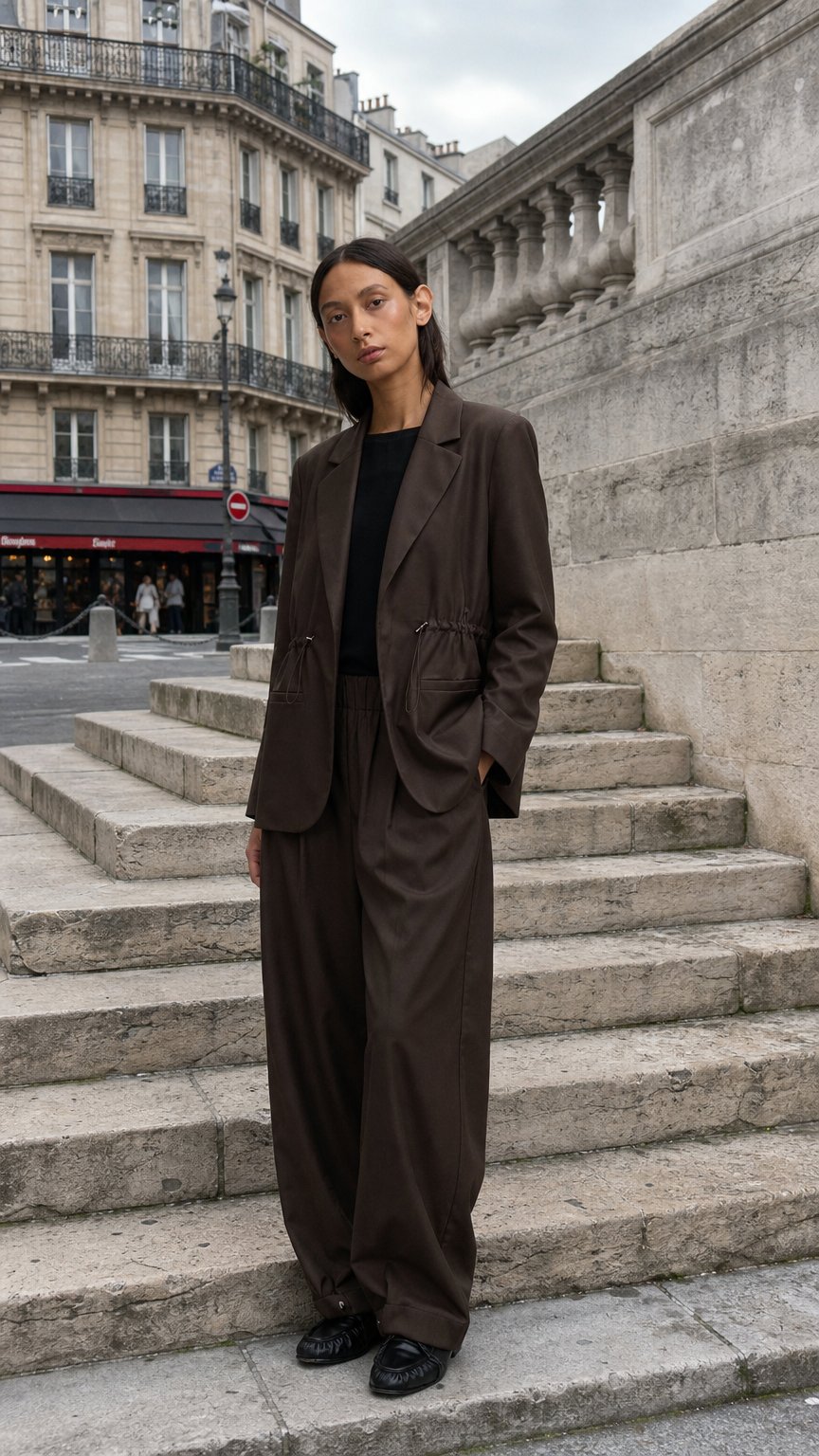 AI product shot of Cinched Blazer - Chocolate Wool