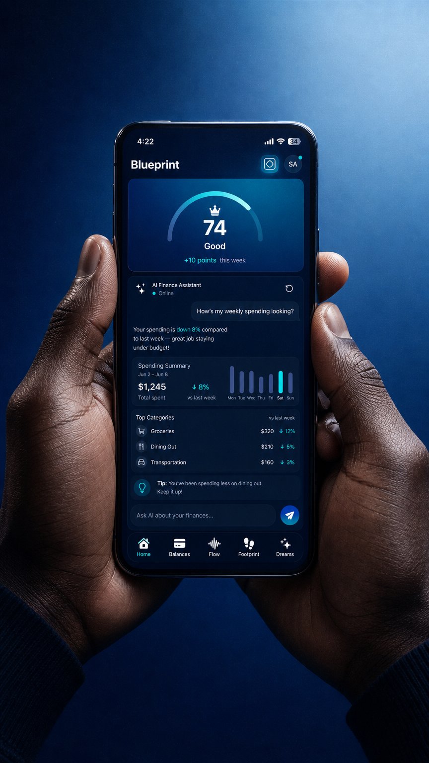 AI product shot of Blueprint Finance App
