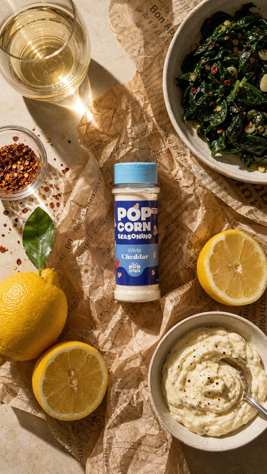 AI product shot of White Cheddar Popcorn Seasoning 80g