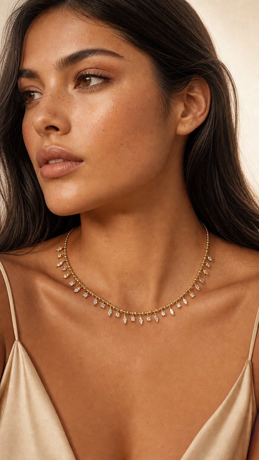 AI product shot of Dainty Marquise Stone Fringe Necklace
