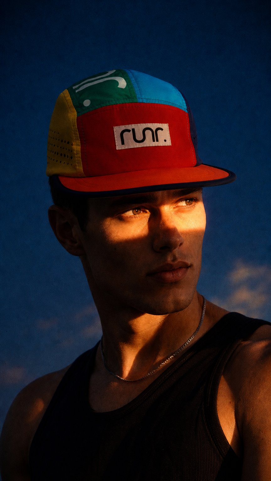 AI product shot of Runr Rio Technical Running Hat