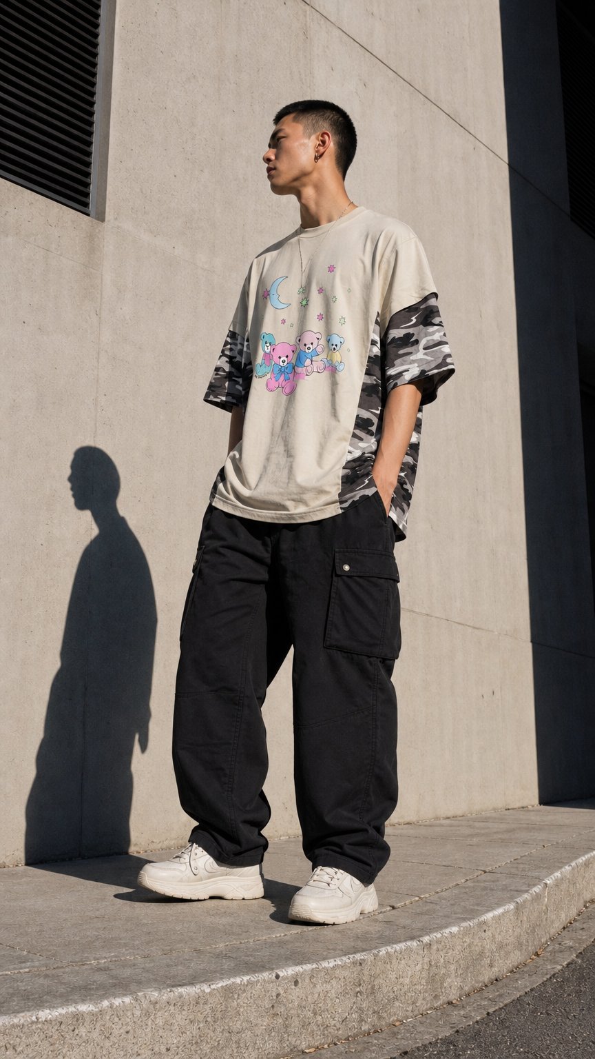 AI product shot of [Campaign] Balenciaga Love Bear Double Layer Camouflage T-shirt (XS) - New w/ Tags