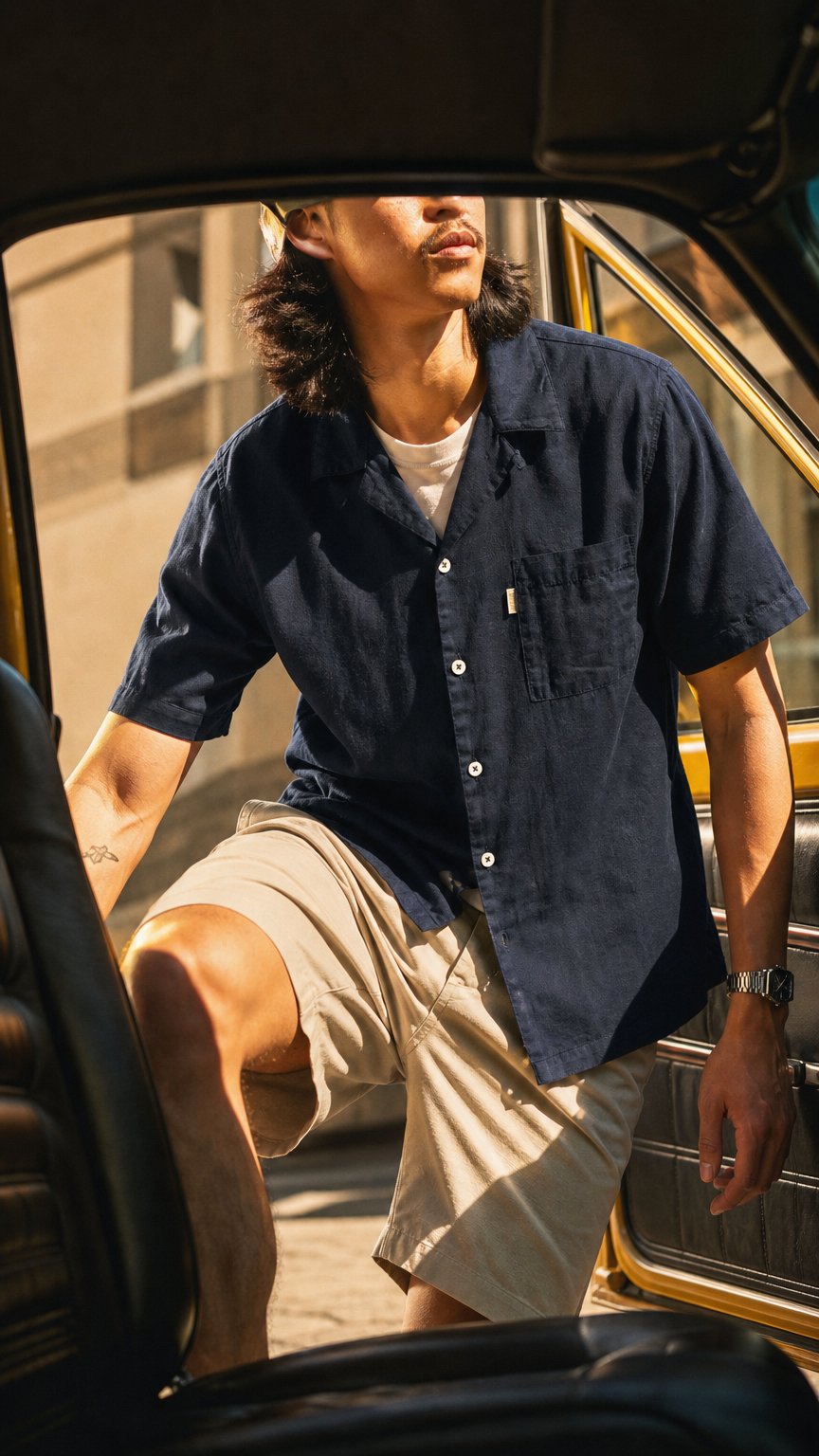 AI product shot of Bhode Cuca Short Sleeve Shirt (Linen) - Midnight Navy Blue