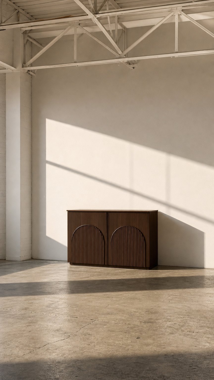AI product shot of Arched Reeded-Door Walnut-Finish Sideboard