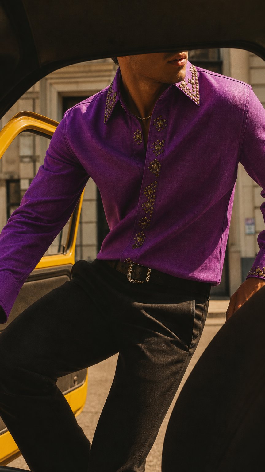 AI product shot of SIMPLY SOUTHWESTERN Electric Magenta and Antique Brown Stretch Taffeta Day Shirt 1494