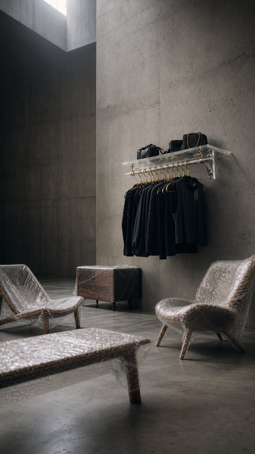 AI product shot of Acrylic Clothing Rack with Shelf