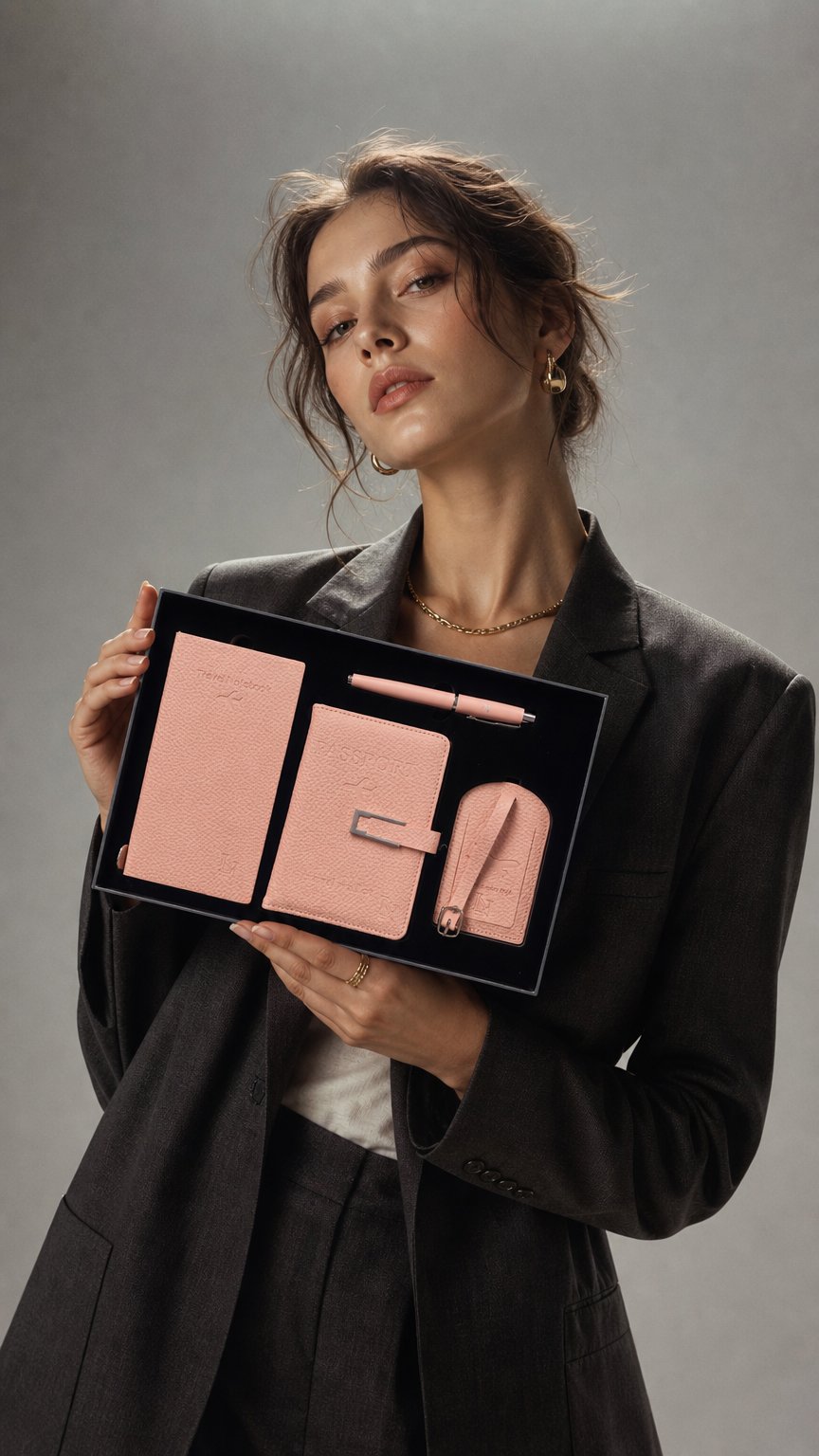 AI product shot of The Lunaré Passport Set — Rose