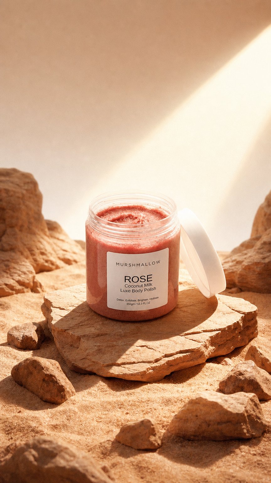 AI product shot of Rose Body Polish + Moisturiser [ Exfoliate + Treat & Hydrate]