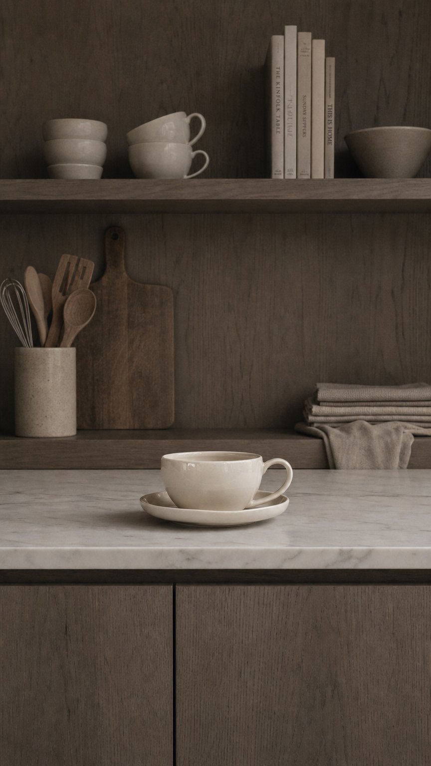 AI product shot of Almina Wave Biscuit Koffieset – 12-delig (6 Personen) – Warm Beige Porselein – 120ml