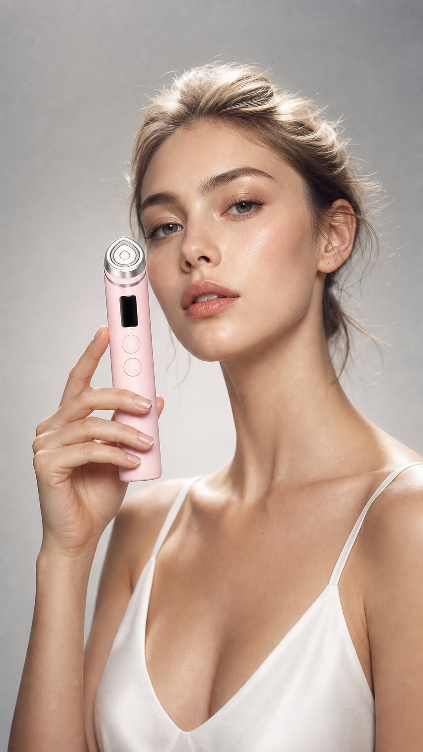 AI product shot of N°01 Skin Device + Complimentary Pink Glow Ritual Set