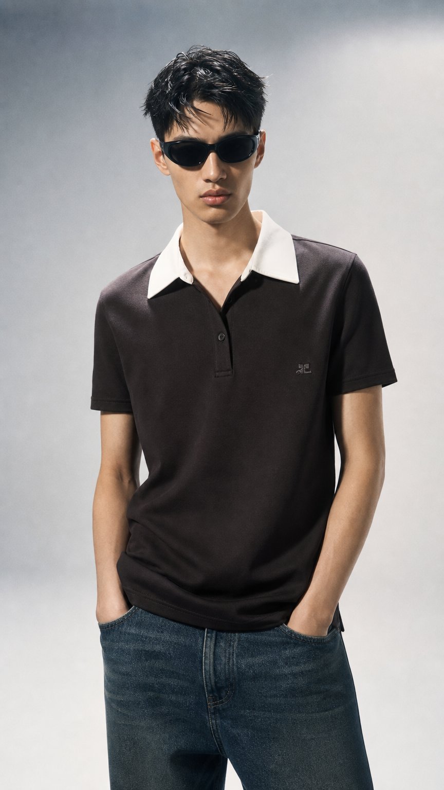 AI product shot of COURRÈGES -  polo ac cotton MUD BROWN