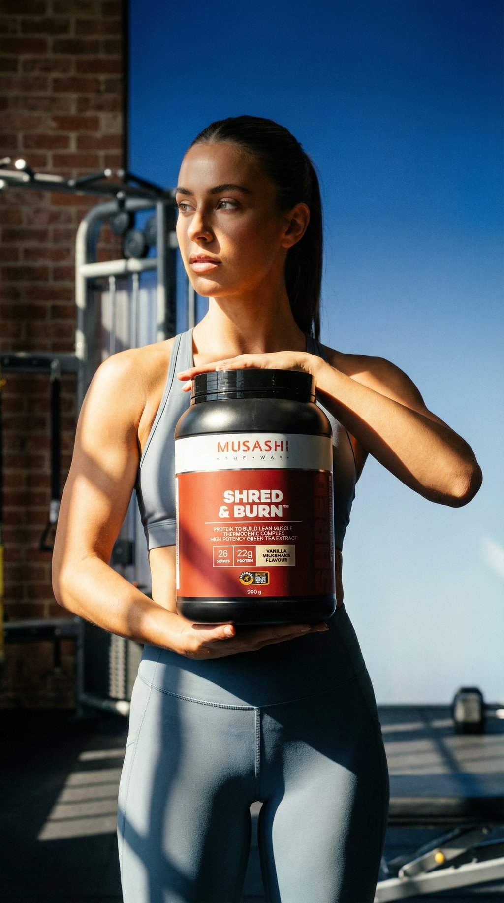 AI product shot of Shred & Burn Protein Powder