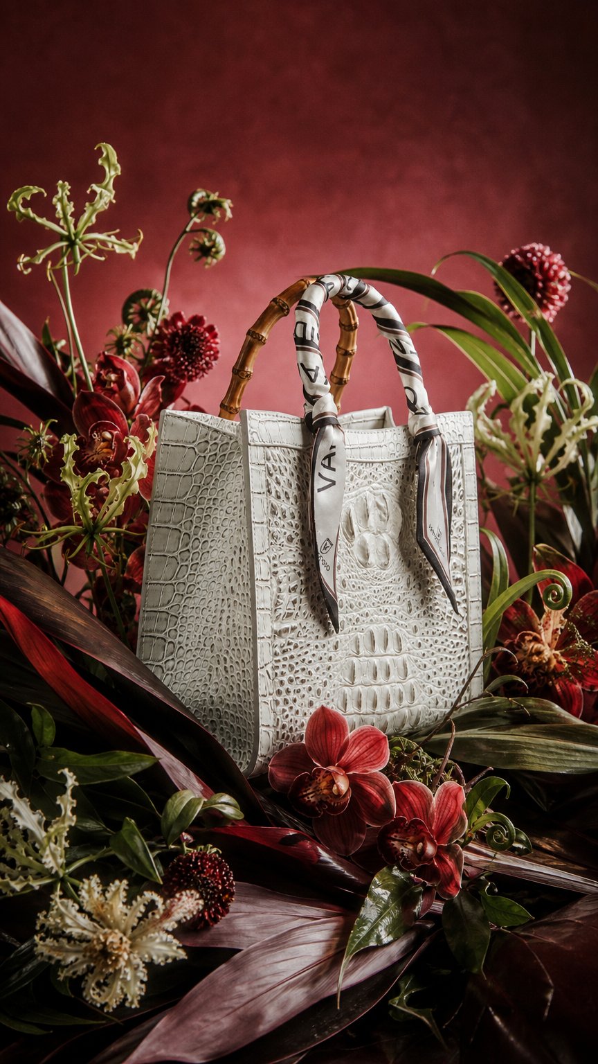 AI product shot of Crocodile Pattern Leather Women Handbags Bamboo Handle Bag 2026 Edition