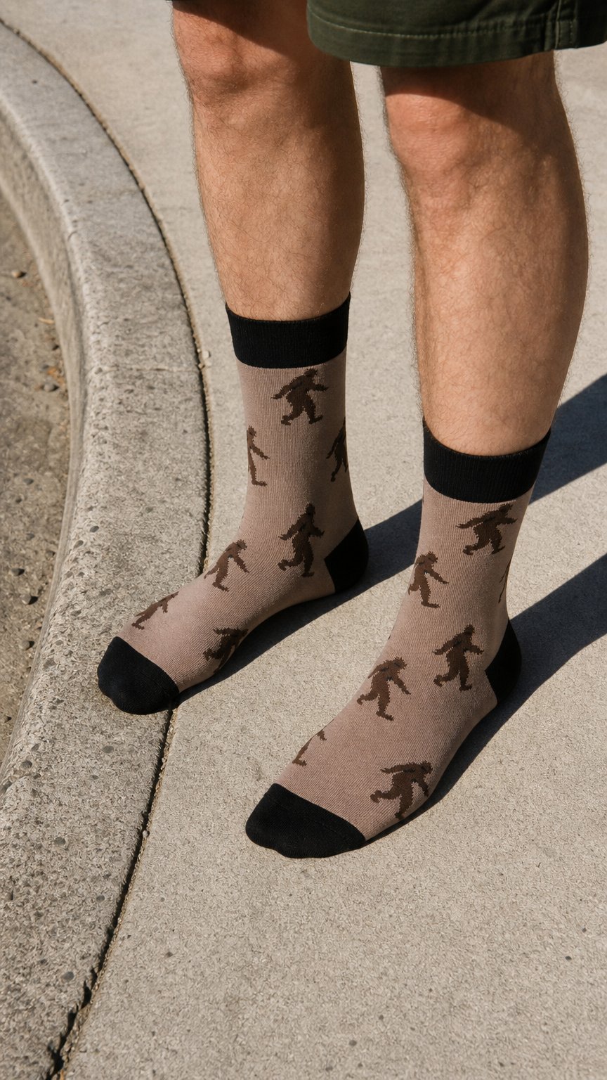 AI product shot of Sasquatch Men's Crew Socks