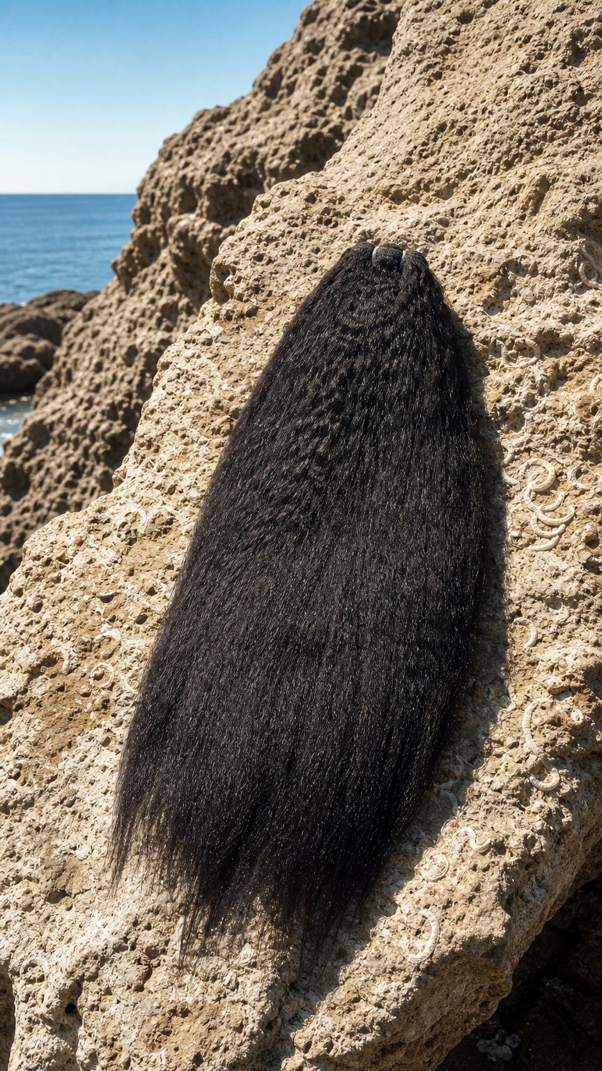 AI product shot of GLOSSY REMY Kinky Straight Weft