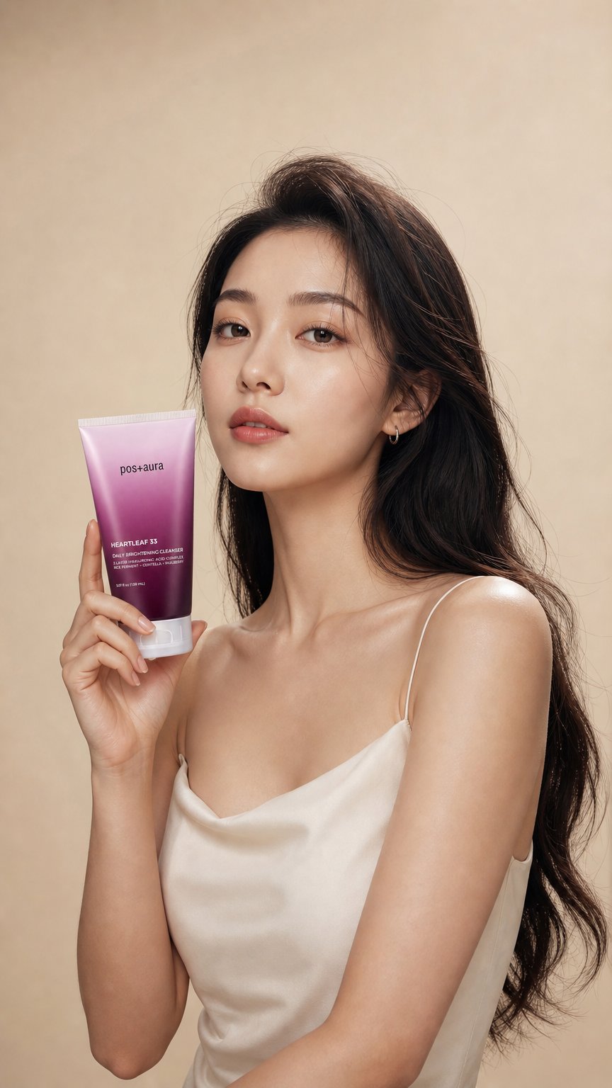 AI product shot of Heartleaf 33% Foaming Facial Cleanser - Gentle Face Wash with Centella, Rice Ferment, & Mulberry, 5-Layer Hyaluronic Acid, Low-pH Daily Cleanser for Sensitive & Oily Skin.