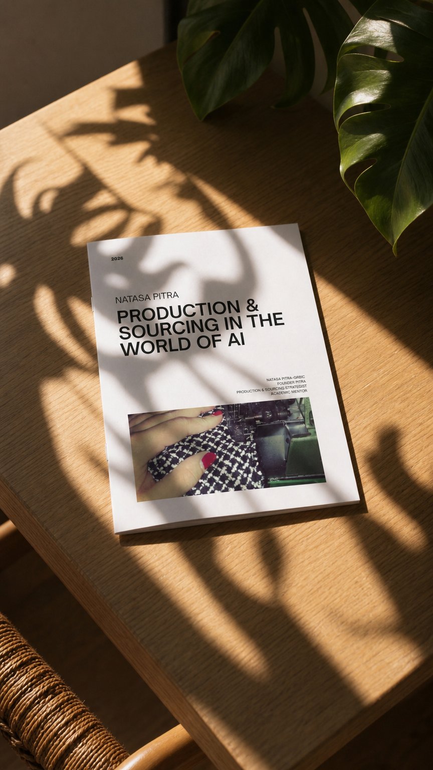 AI product shot of Production & Sourcing in the world of AI Booklet